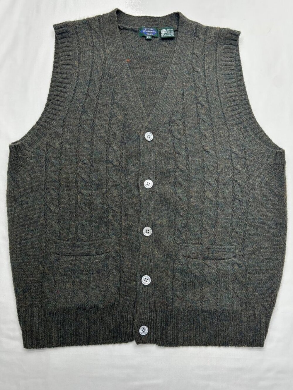 Men's Wool (100% Shetland) Cable Knit Button Front Vest By Mikael York XL